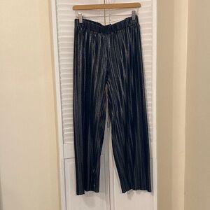 NWT Ann Taylor Black and silver Metallic size XS The Pleated Wide Leg Pants